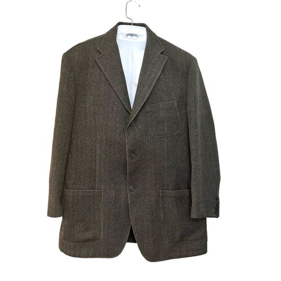 Faconnable Men’s 100% Wool Sport Coat Jacket Blazer Herringbone Gray Sz L - Picture 3 of 16